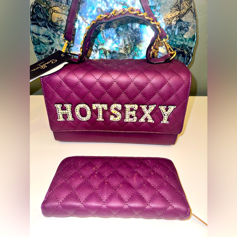 NWT Soulfina Boxy Quilted Blinged Hot Sexy Crossbody Purse w/ Matching Wallet